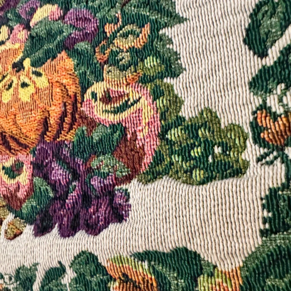 4 Fabric Thanksgiving Cornucopia Placemats White Greenery Imagery 16.75x11.5inch